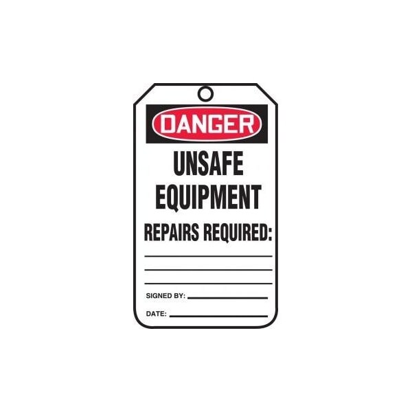 Accuform Safety Tags, DANGER UNSAFE EQUIPMENT REPAIRS REQUIRED, 5.75in x 3.25in, RP-Plastic, 25PK MDT178PTP - main
